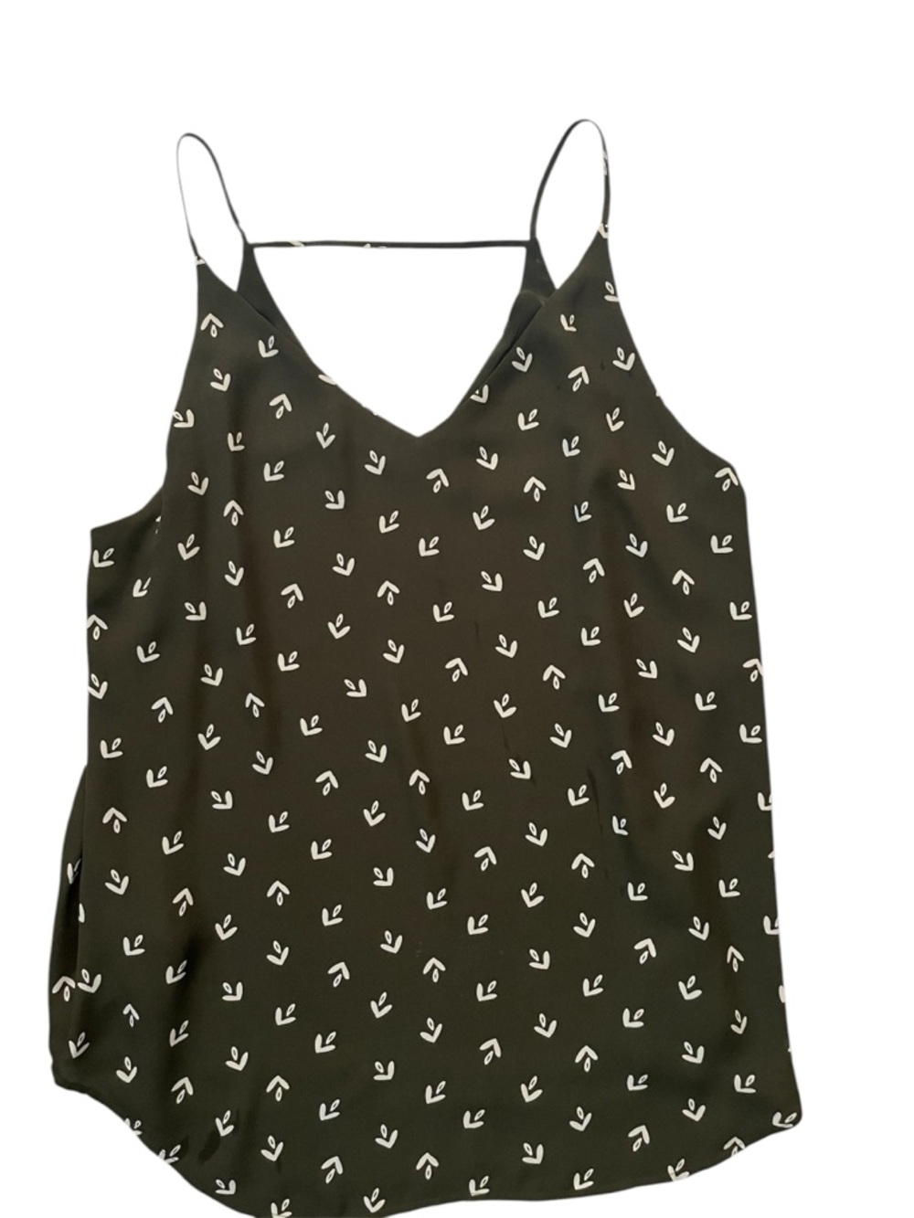 LOFT olive green  V-Neck Spaghetti Strap Camisole with White Motif size medium